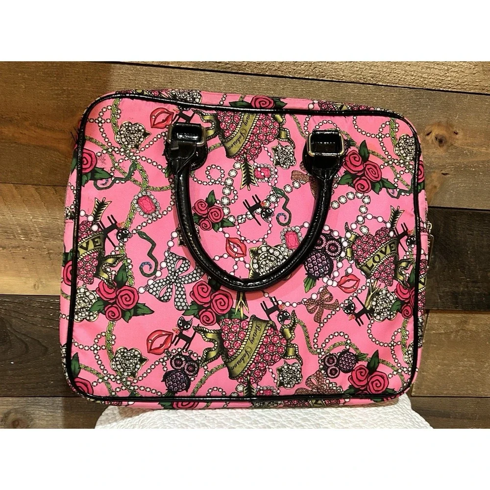 Betsey Johnson Pink Roses Cats & Bling Laptop‎ Bag
